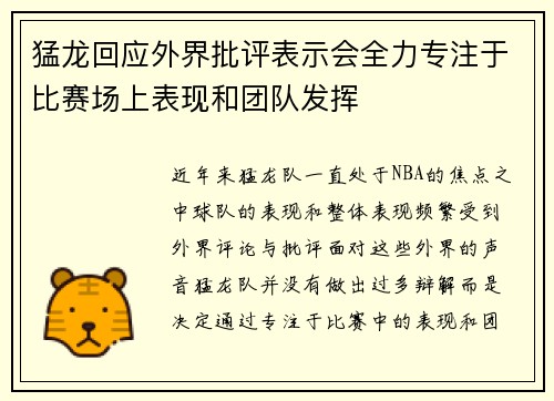 猛龙回应外界批评表示会全力专注于比赛场上表现和团队发挥