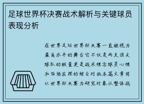 足球世界杯决赛战术解析与关键球员表现分析