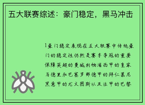 五大联赛综述：豪门稳定，黑马冲击