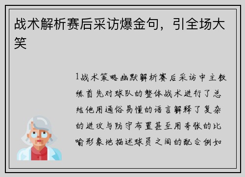 战术解析赛后采访爆金句，引全场大笑